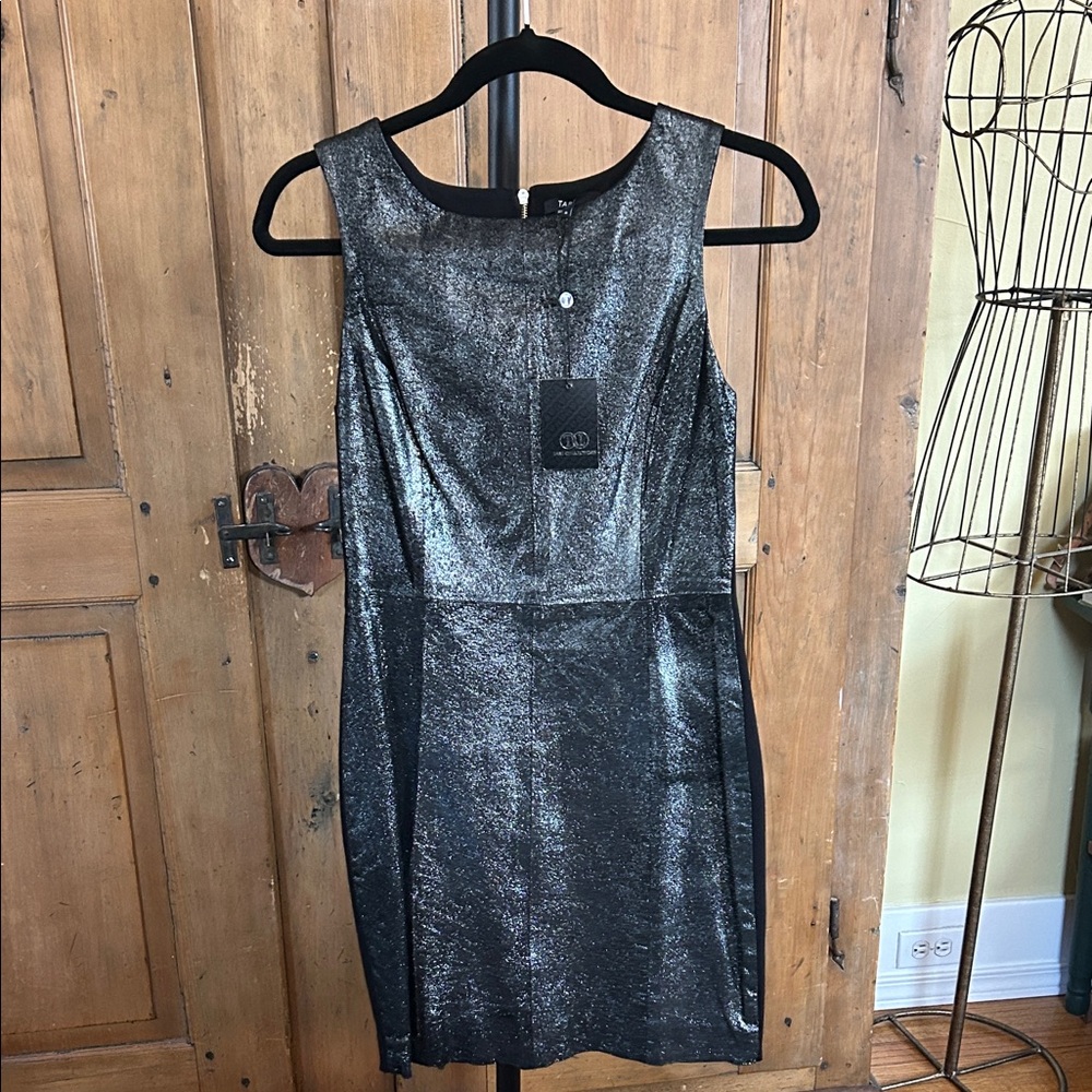 NWT Tart Collections Elegant Black Metallic Leather Dress